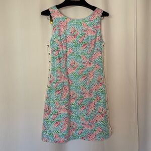 Lilly Pulitzer Pink Crab & Aqua Wave Lace-Up Shift Dress